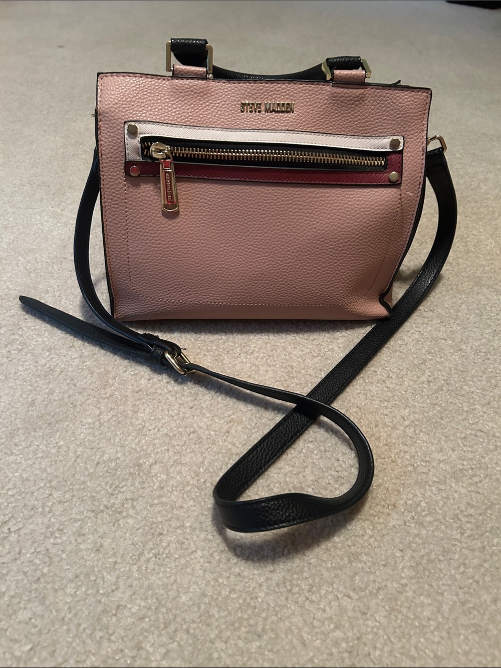 Steve Madden Pink Crossbody with Black Strap and Gold Hardware
